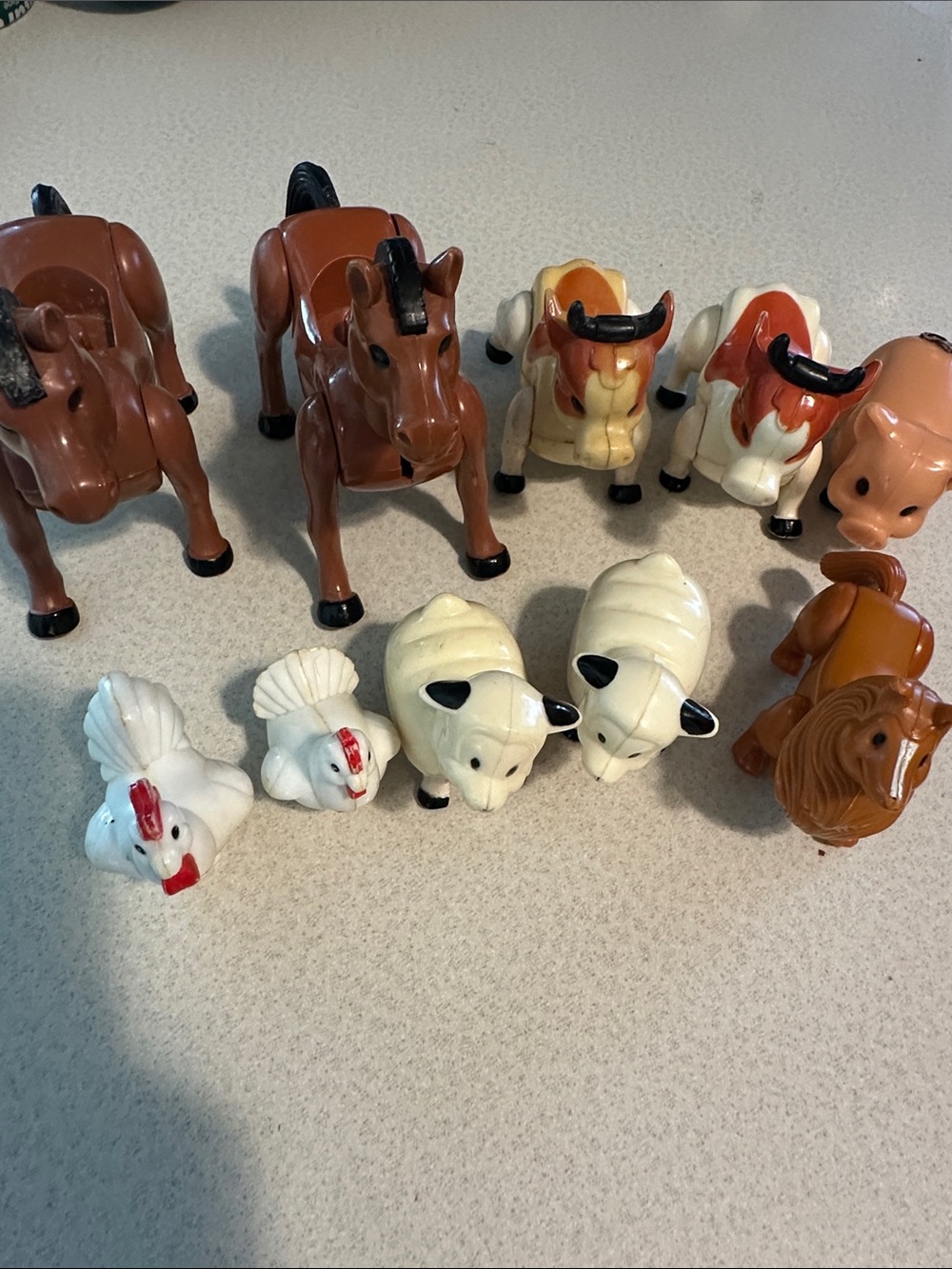 10 Assorted Small Playskool Pet Toy Farm Animals - Brown and White
